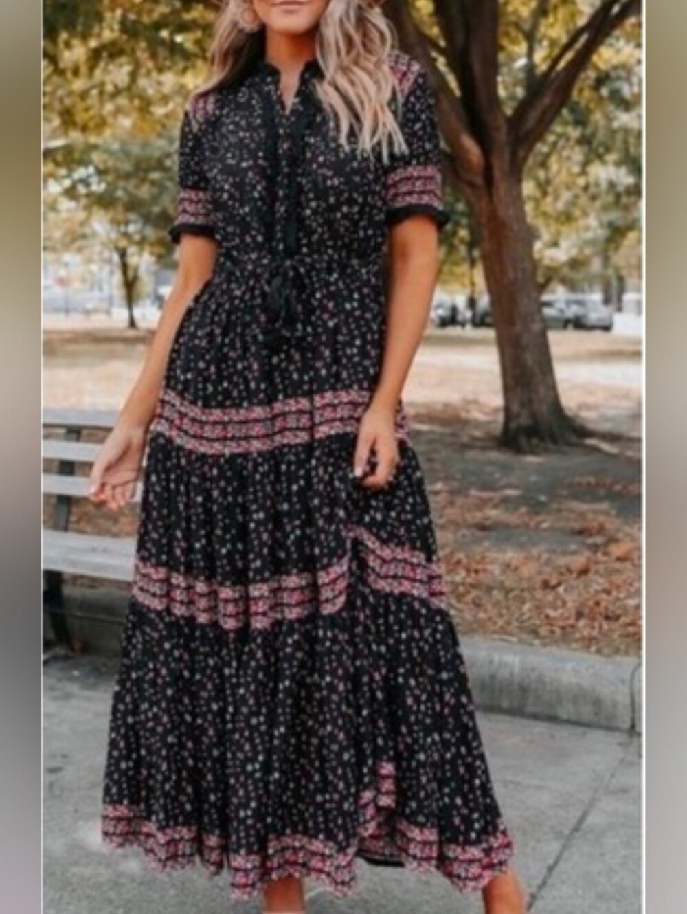 Free People Black Floral Midi Dress XS